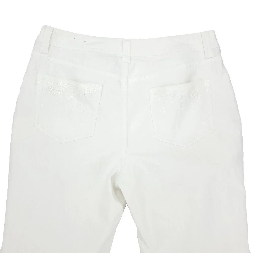 Chicos Platinum Jeans Womens 0.5 (US 6 /S) White Cecile OCP Sequin Strech Capri - Picture 8 of 11